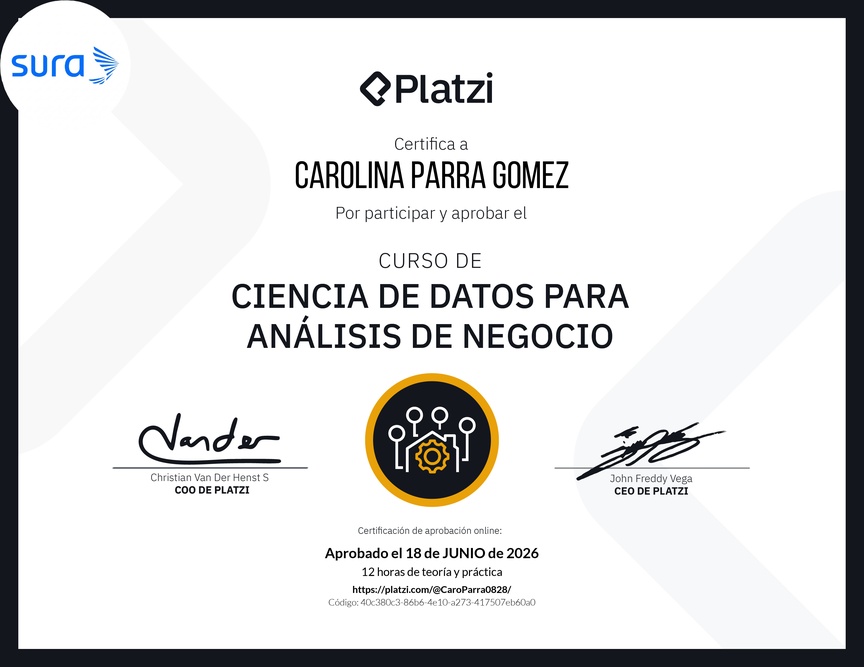 Diploma del Curso de Ciencia de Datos para Análisis de Negocio