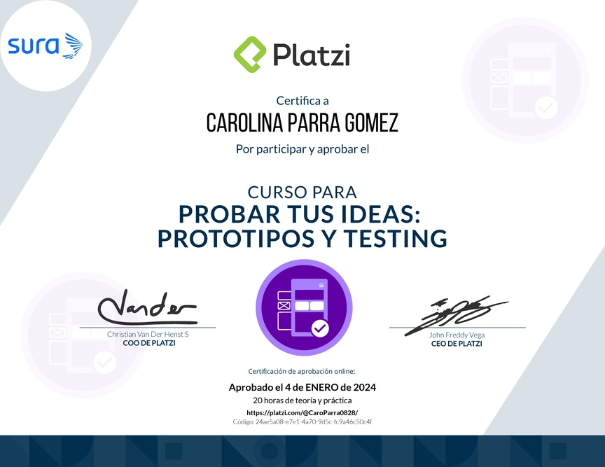 Diploma del Curso de validación de Ideas: Prototipos y Testing Exitosos