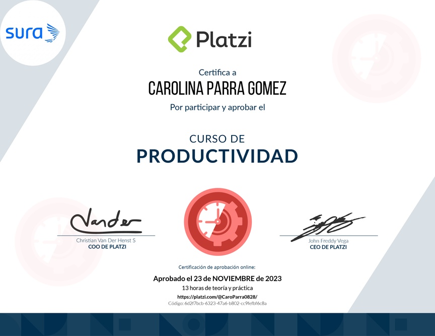 Diploma del Curso de Productividad
