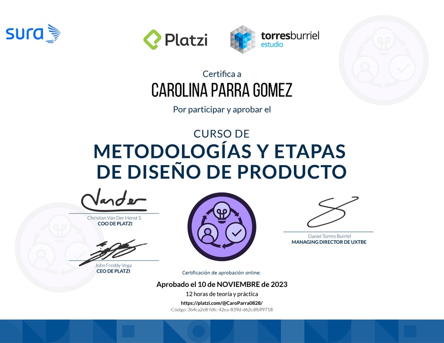 Diploma del Curso de Metodologías de Diseño de Productos Digitales