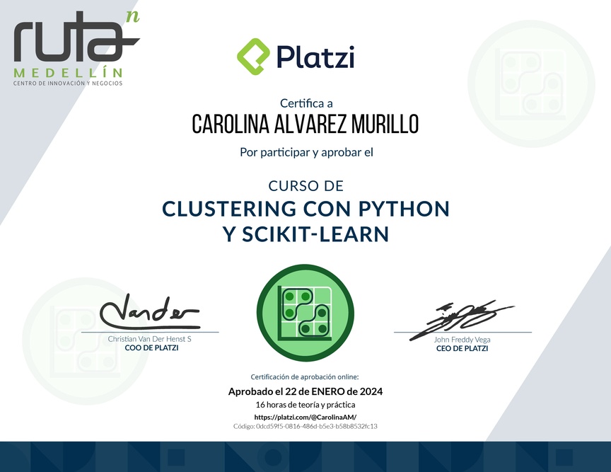 Diploma del Curso de Clustering con Python y scikit-learn