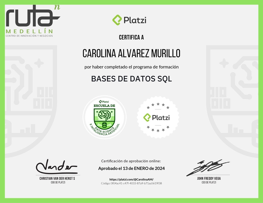 Diploma de la Ruta de Aprendizaje de Bases de datos SQL