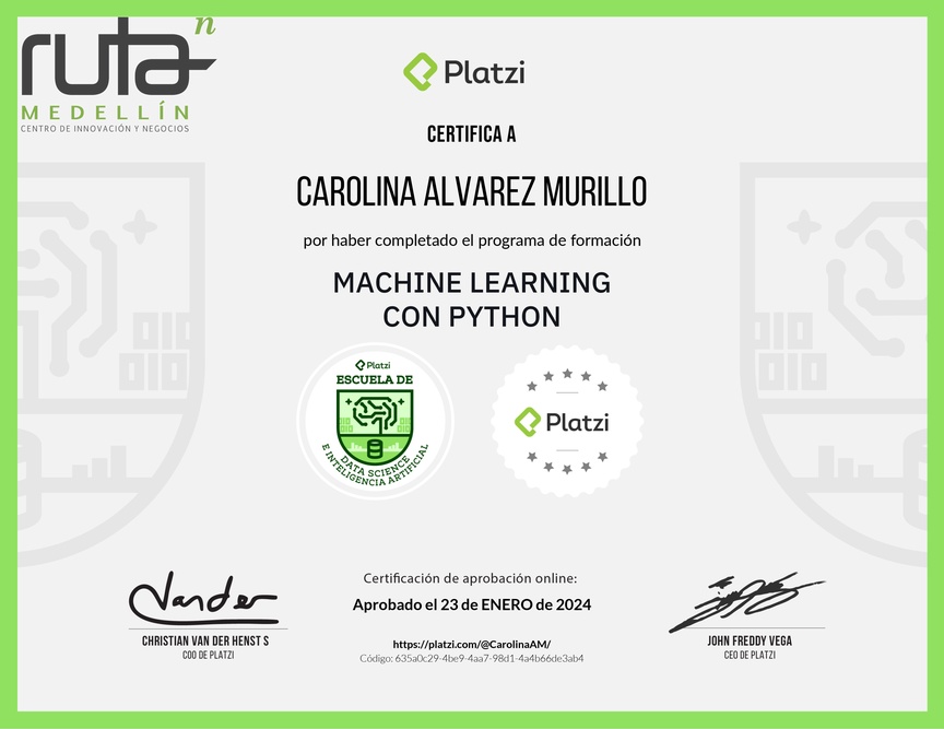 Diploma de la Ruta de Aprendizaje de Machine Learning con Python