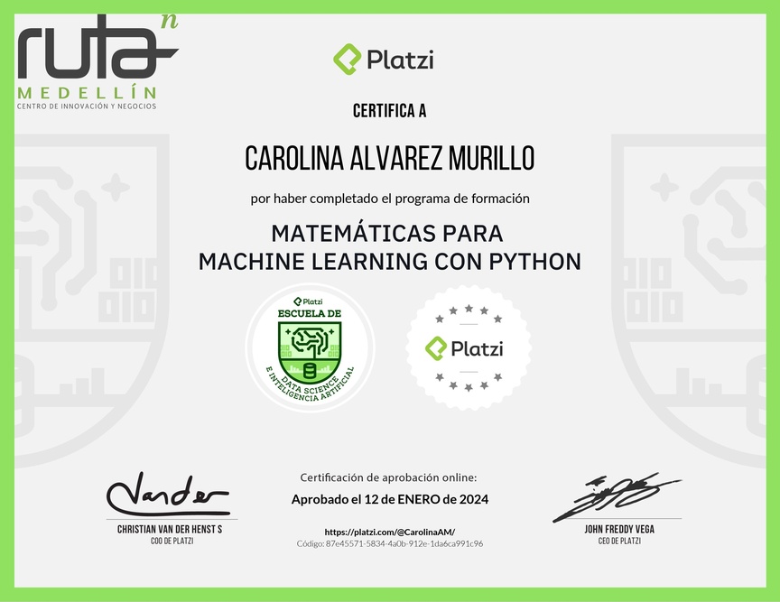 Diploma de la Ruta de Aprendizaje de Matemáticas para Machine Learning con Python
