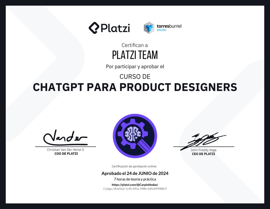 Diploma del Curso de ChatGPT para Product Designers: Diseño asistido por AI