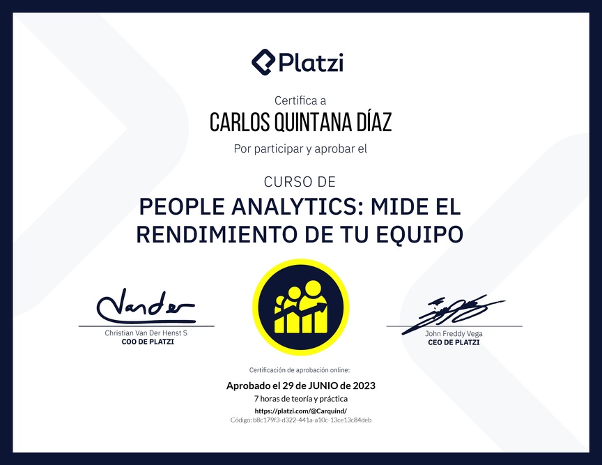 Diploma del Curso de People Analytics: Mide el Rendimiento de tu Equipo