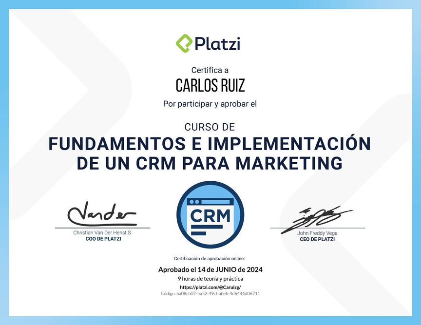 Diploma del Curso de Aceleración de Procesos de Marketing con CRM