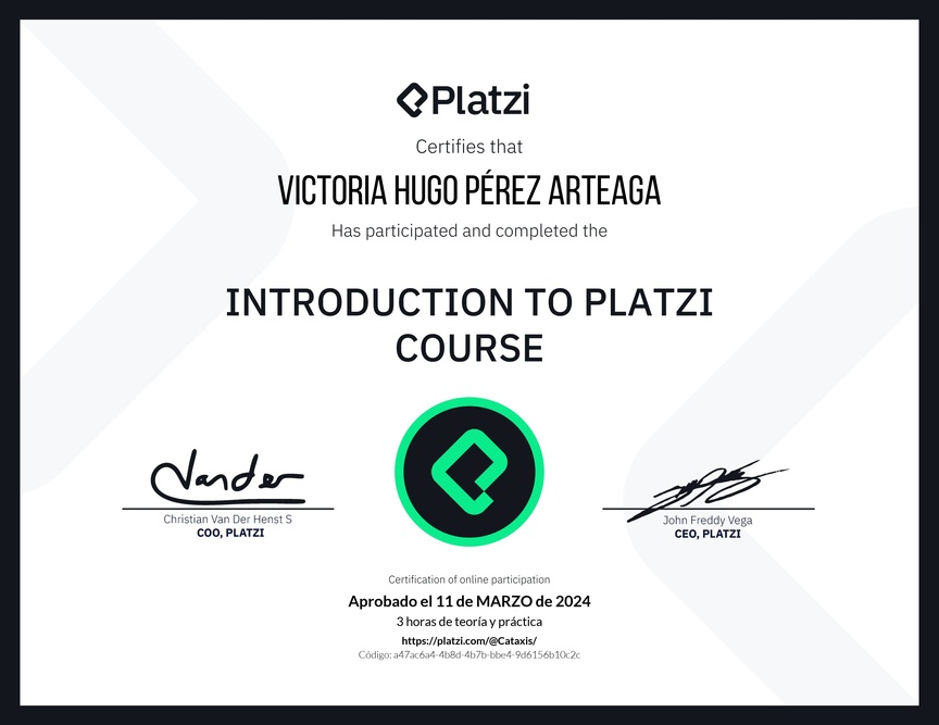 Diploma de Introduction to Platzi