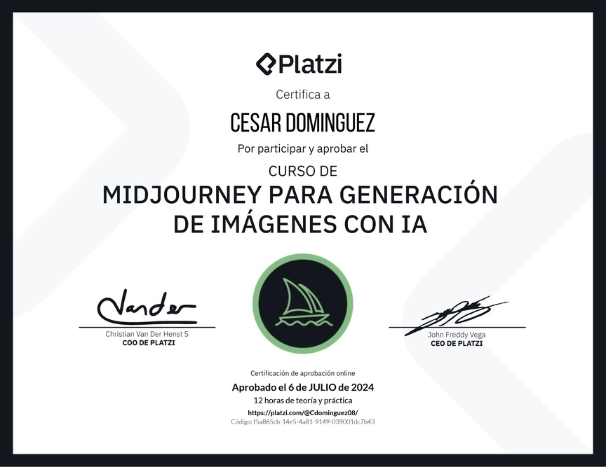 Diploma del Curso de Midjourney para Generación de Imágenes con AI