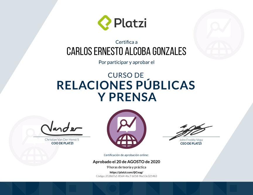 Diploma del Curso de Relaciones Públicas y Prensa 2016