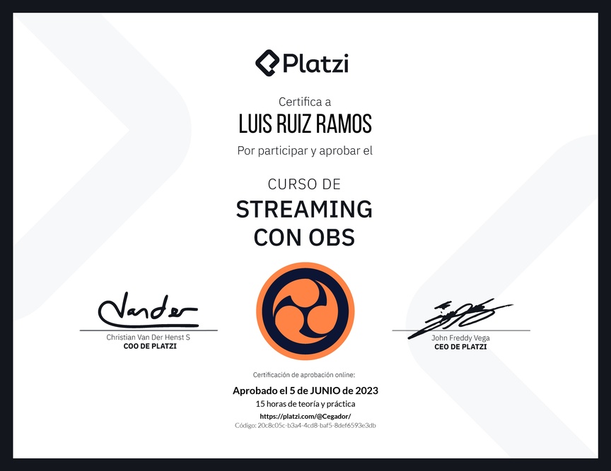 Diploma del Curso de Streaming con OBS