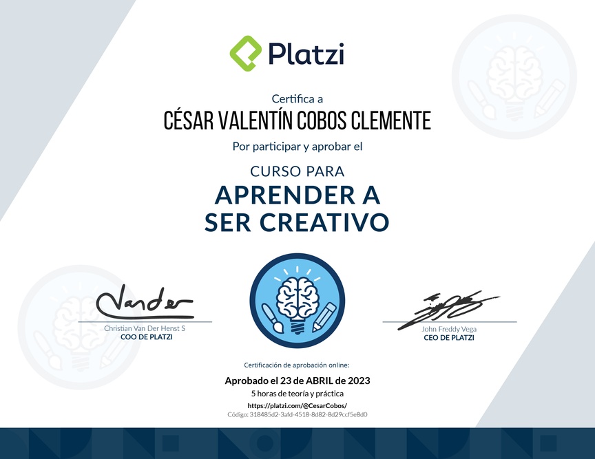 Diploma del Curso para despertar tu Creatividad