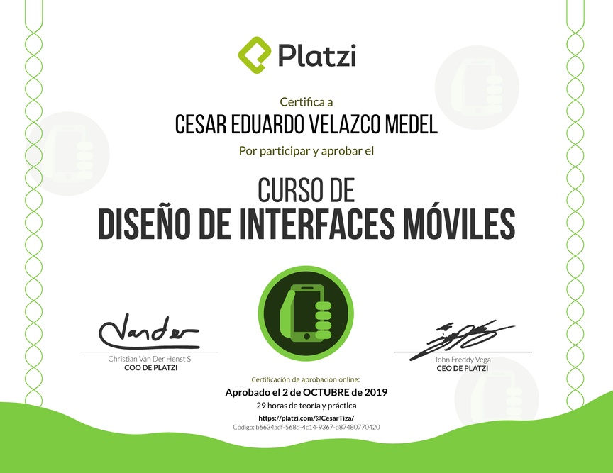 Diploma del Curso de Diseño de Interfaces Móviles