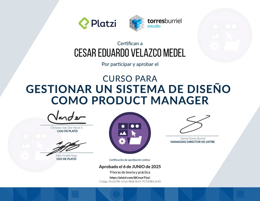 Diploma del Curso para Gestionar un Sistema de Diseño como Product Manager