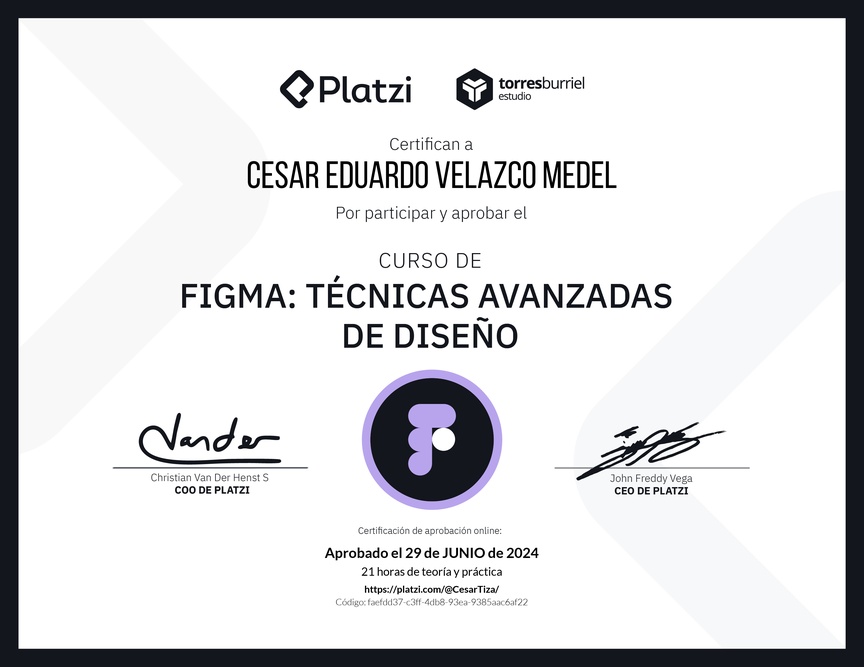 Diploma del Curso de Figma: Técnicas Avanzadas de Diseño