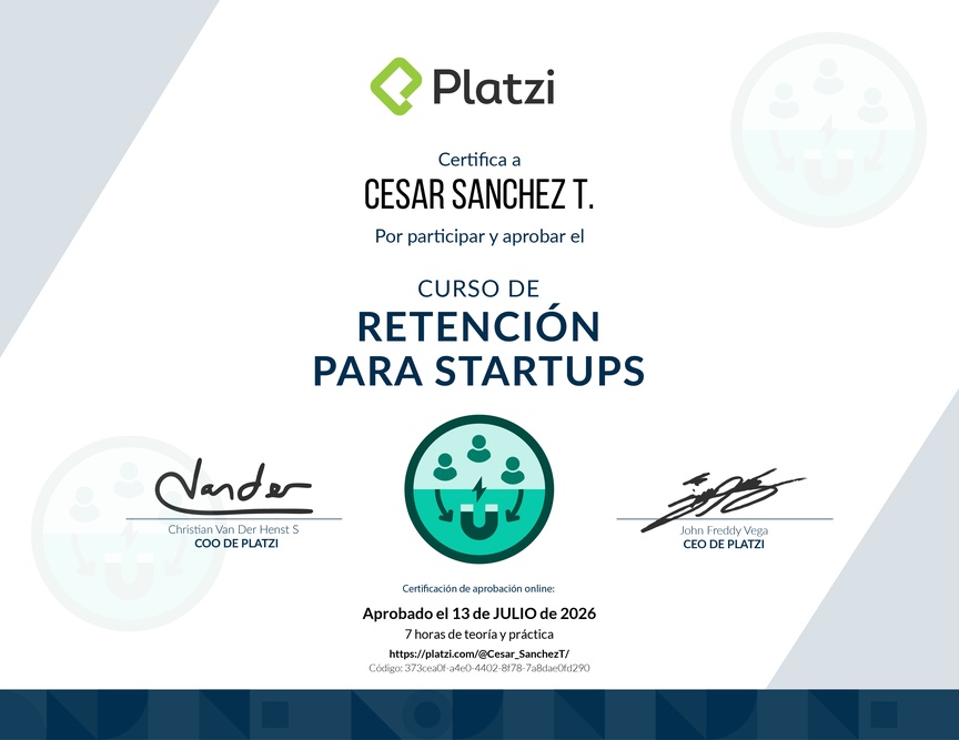Diploma del Curso de Retención para Startups