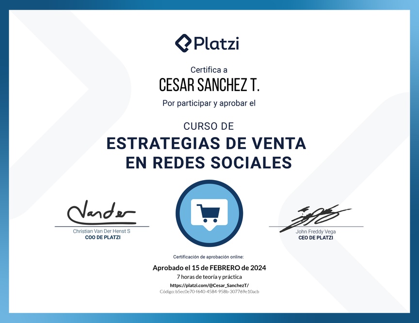 Diploma del Curso de Estrategias de Venta en Redes Sociales: Análisis de Métricas