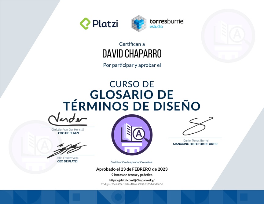 Diploma de Audiocurso Glosario de Términos de Diseño