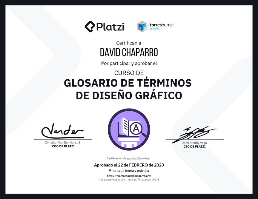 Diploma del Curso de Glosario de términos de Diseño Gráfico
