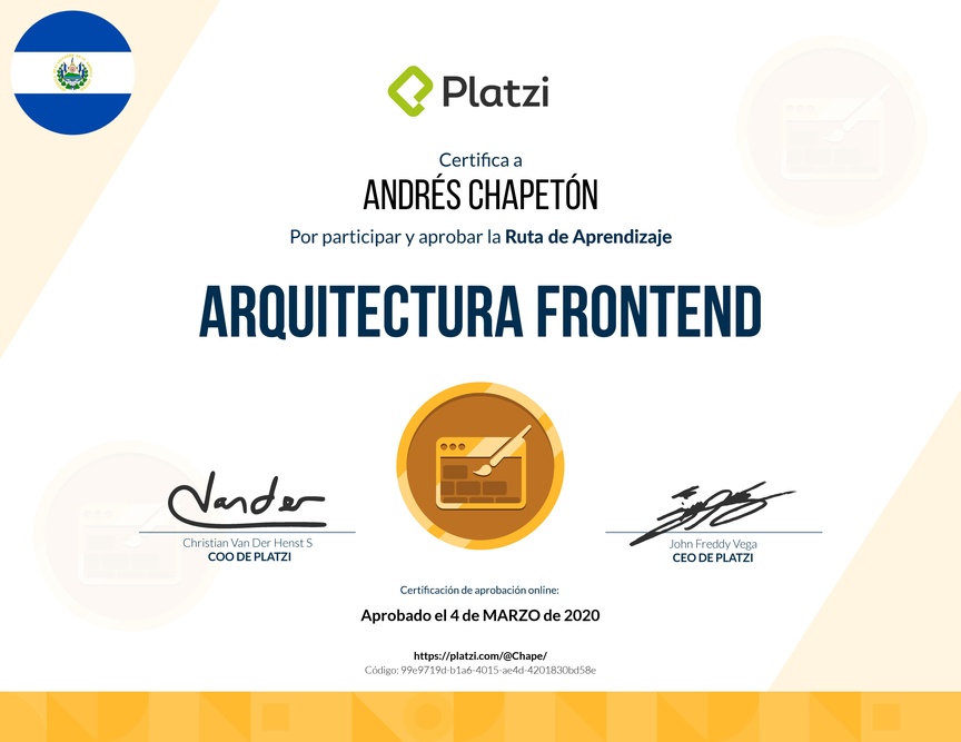 Diploma de la Ruta de Aprendizaje de Arquitectura Frontend
