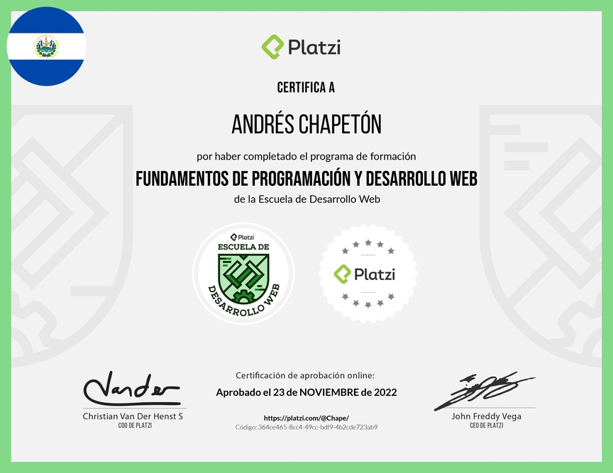Diploma de la Ruta de Aprendizaje de Fundamentos de Programación y Desarrollo Web