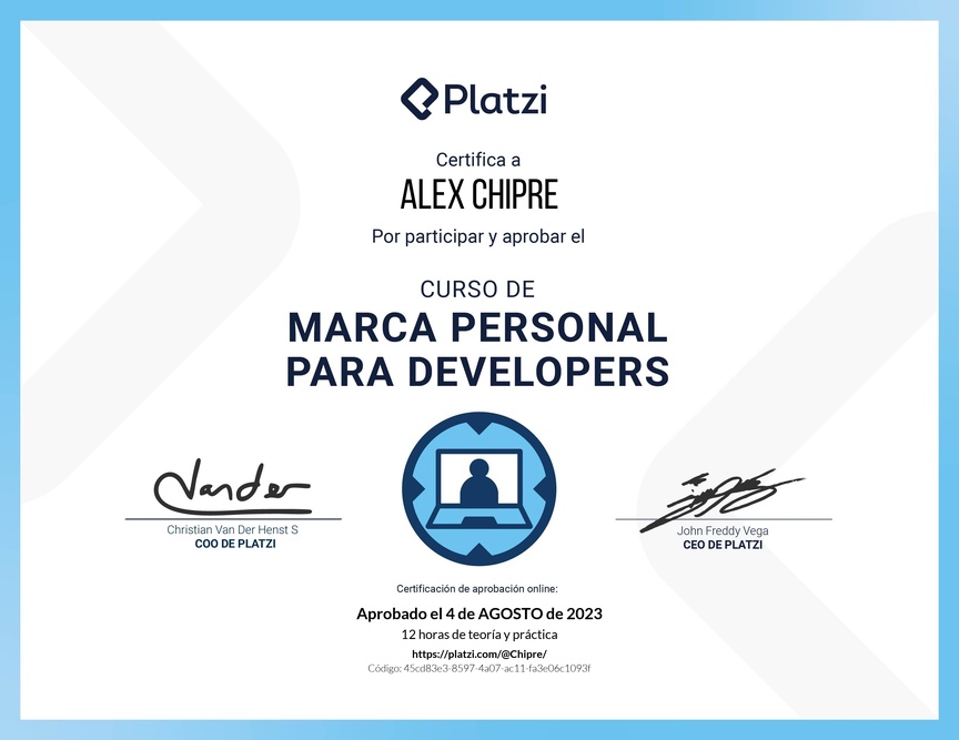 Diploma del Curso de Marca Personal para Developers