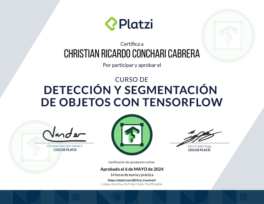 Diploma del Curso de Detección y Segmentación de Objetos con TensorFlow