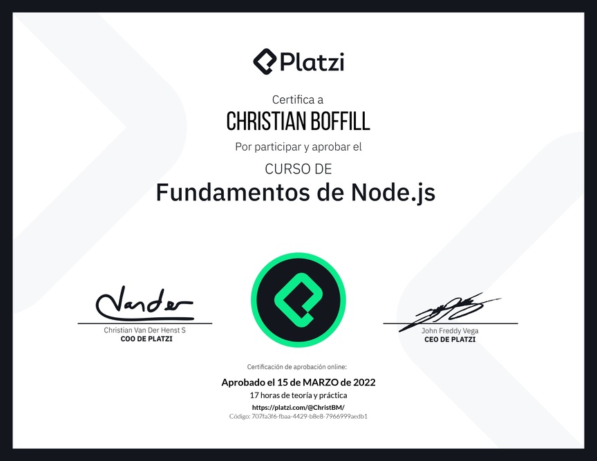 Diploma del Curso de Fundamentos de Node.js