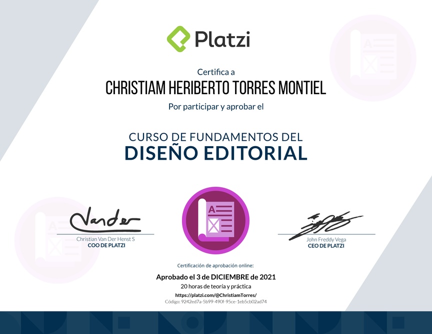 Diploma del Curso de Fundamentos del Diseño Editorial: Publicaciones Impresas y Digitales