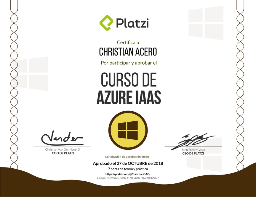 Diploma del Curso de Azure IaaS 2018