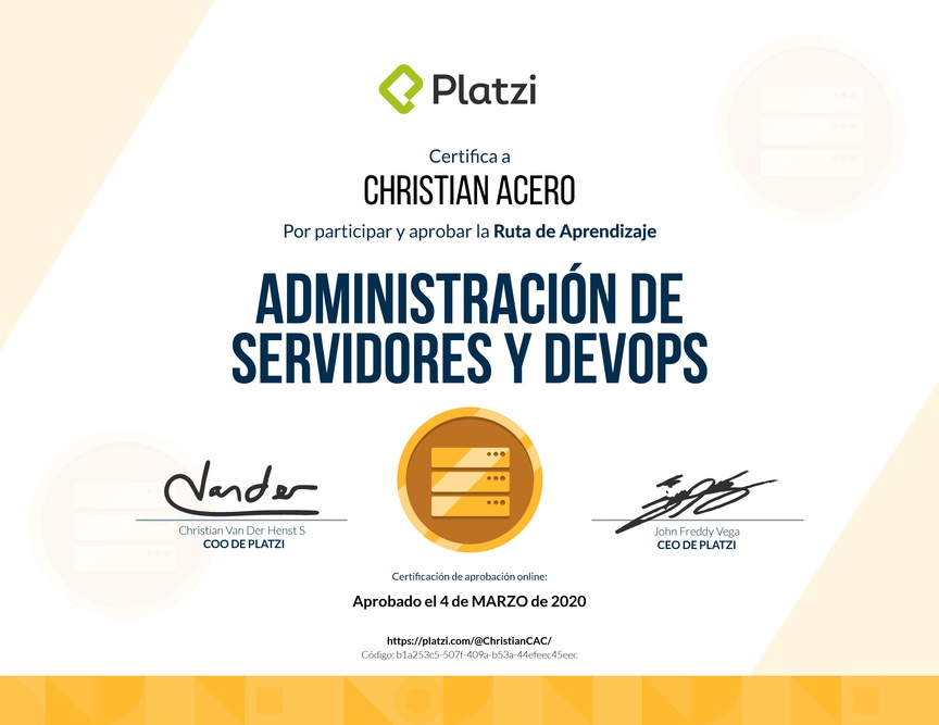 Diploma de la Ruta de Aprendizaje de Administración de Servidores y DevOps