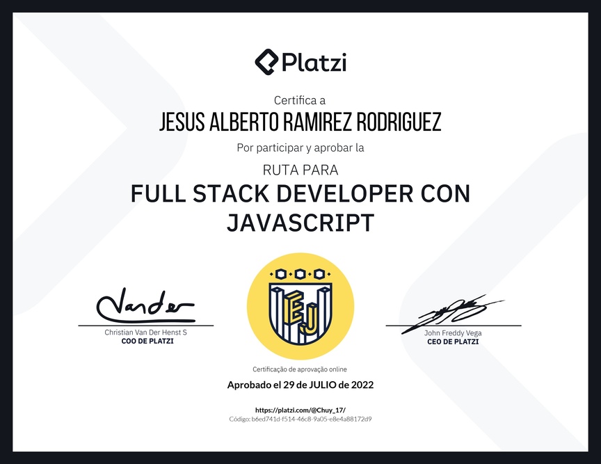 Diploma de la Ruta de Aprendizaje de Full Stack Developer con JavaScript