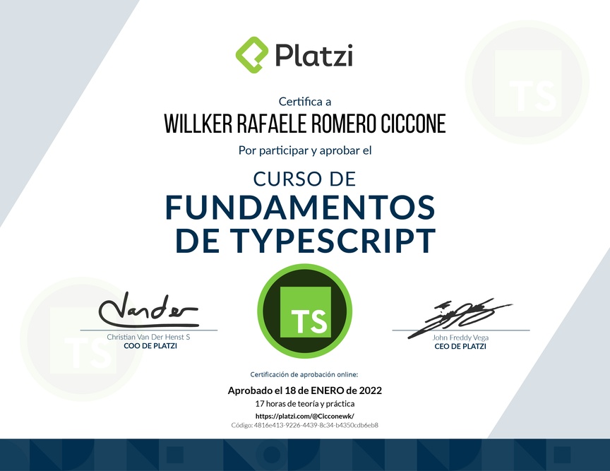 Diploma del Curso de TypeScript 3