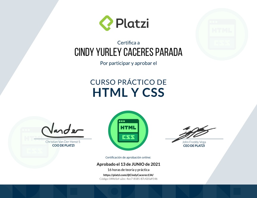Diploma del Curso Práctico de HTML y CSS