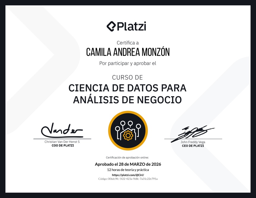 Diploma del Curso de Ciencia de Datos para Análisis de Negocio