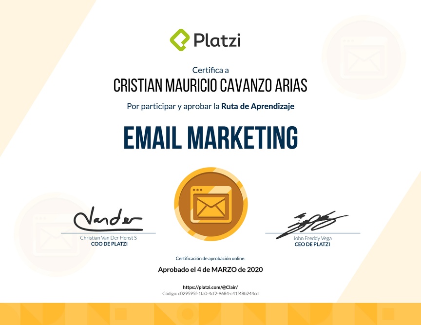 Diploma de la Ruta de Aprendizaje de Email Marketing