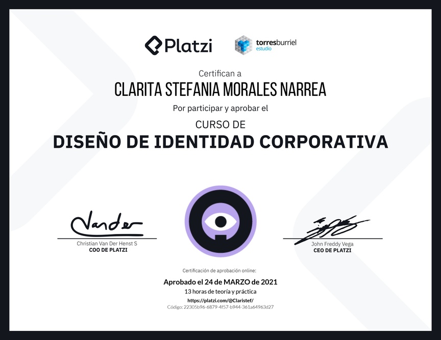 Diploma del Curso de Diseño de Identidad Corporativa