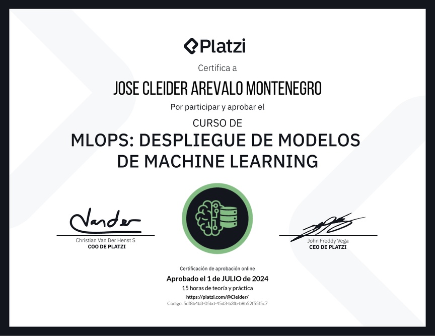 Diploma del Curso de MLOPS: Despliegue de Modelos de Machine Learning