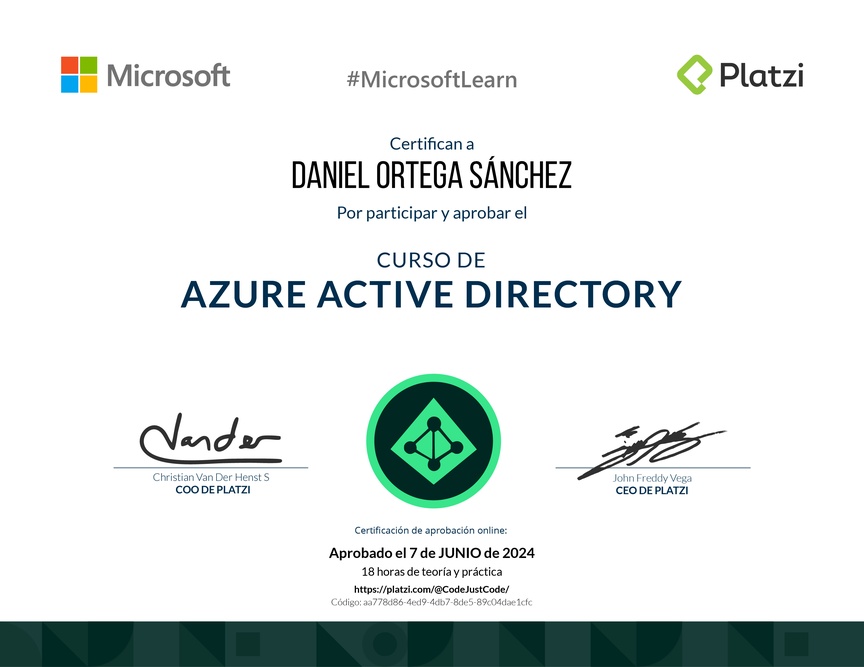 Diploma del Curso de Azure Active Directory