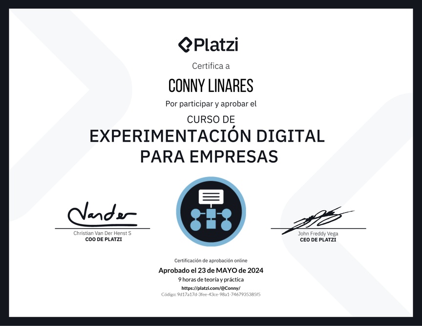 Diploma del Curso de Experimentación Digital para Empresas