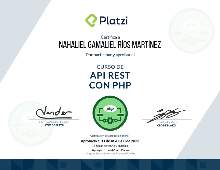 Diploma del Curso de API REST con PHP