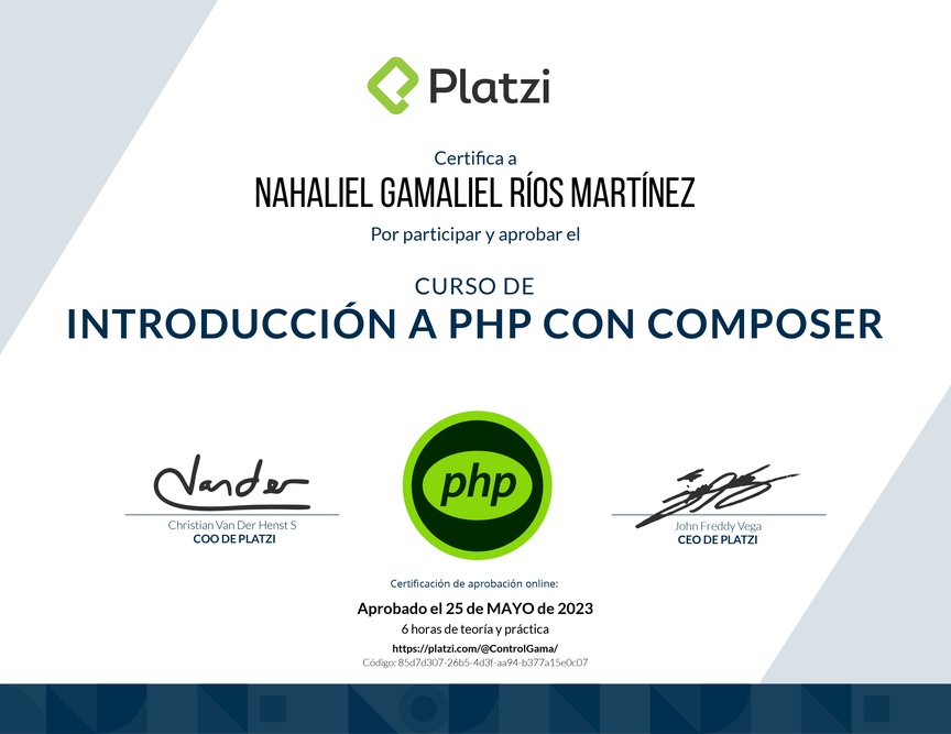 Diploma del Curso de PHP con Composer