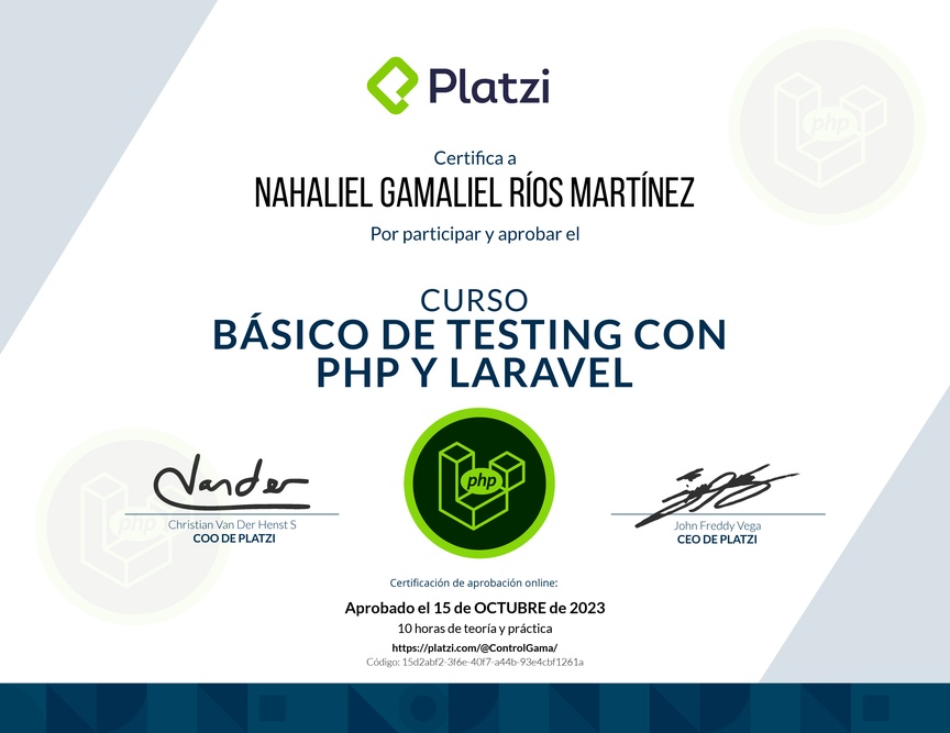 Diploma del Curso Básico de Testing con PHP y Laravel