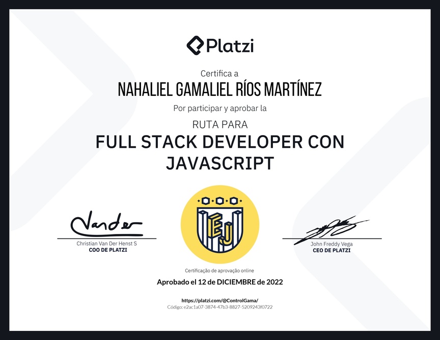 Diploma de la Ruta de Aprendizaje de Full Stack Developer con JavaScript