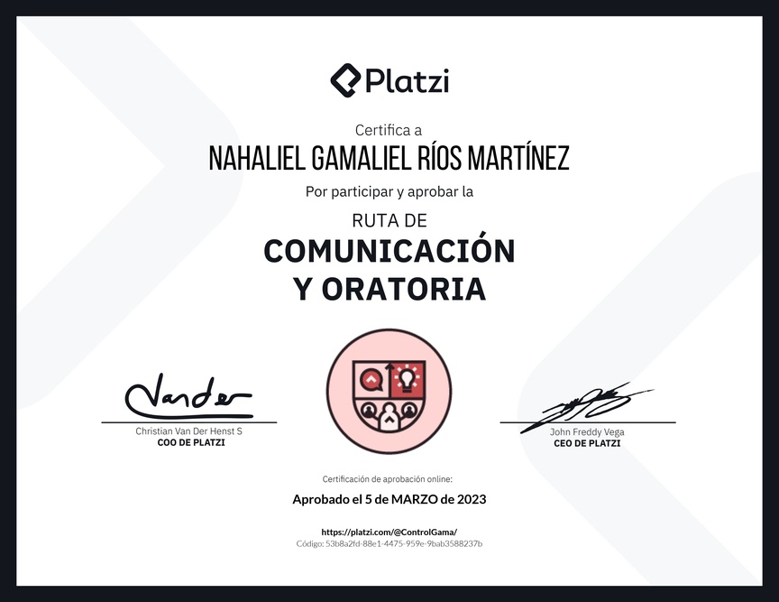 Diploma de la Ruta de Aprendizaje de Comunicación y oratoria