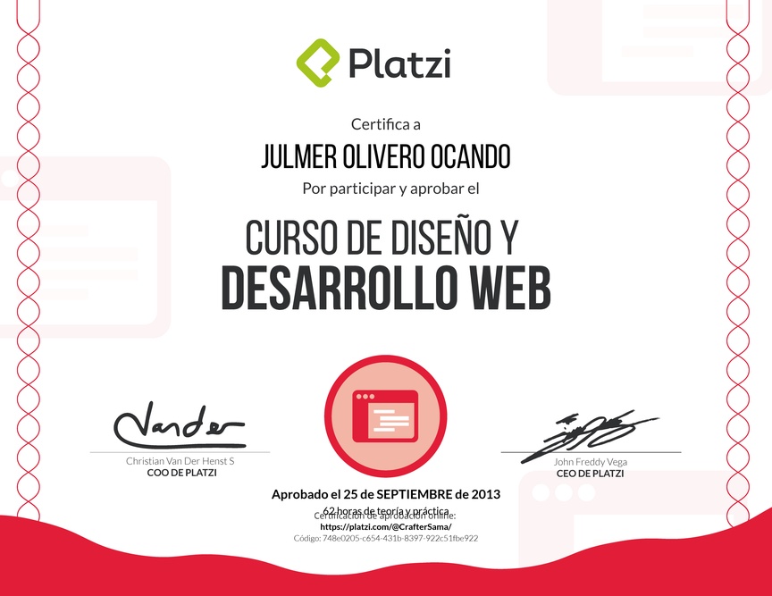Diploma del Curso de Diseño Web Online