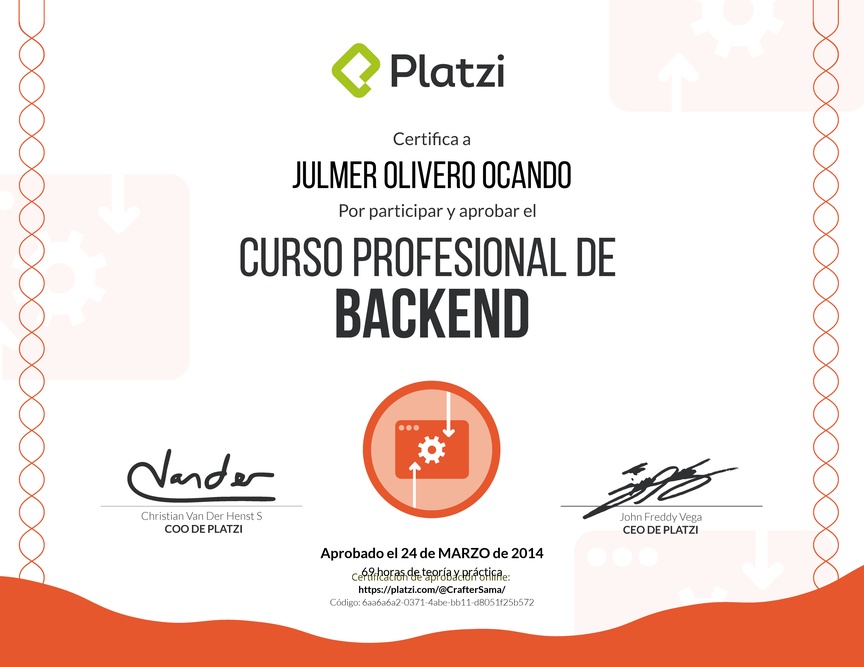 Diploma del Curso Profesional de Backend