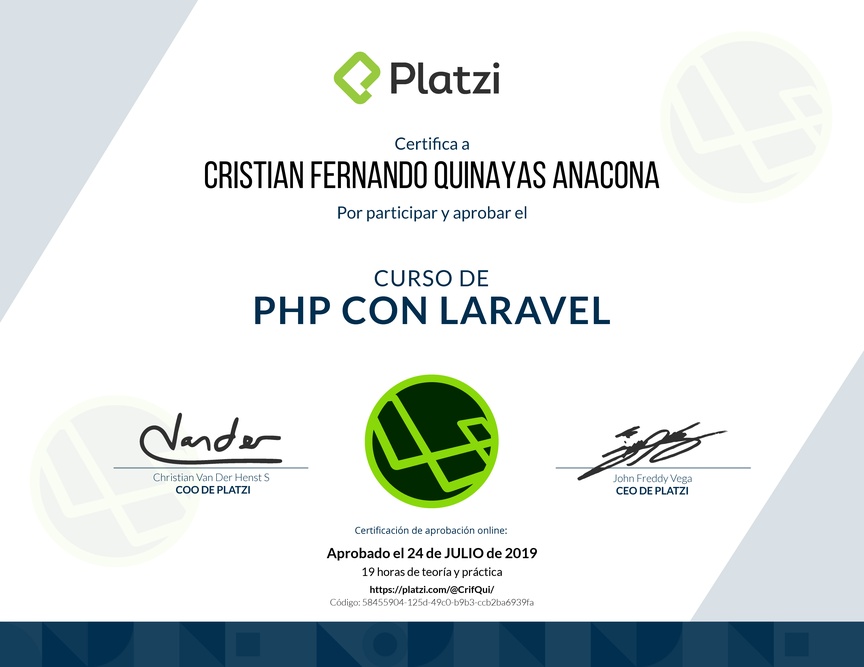Diploma del Curso de PHP con Laravel
