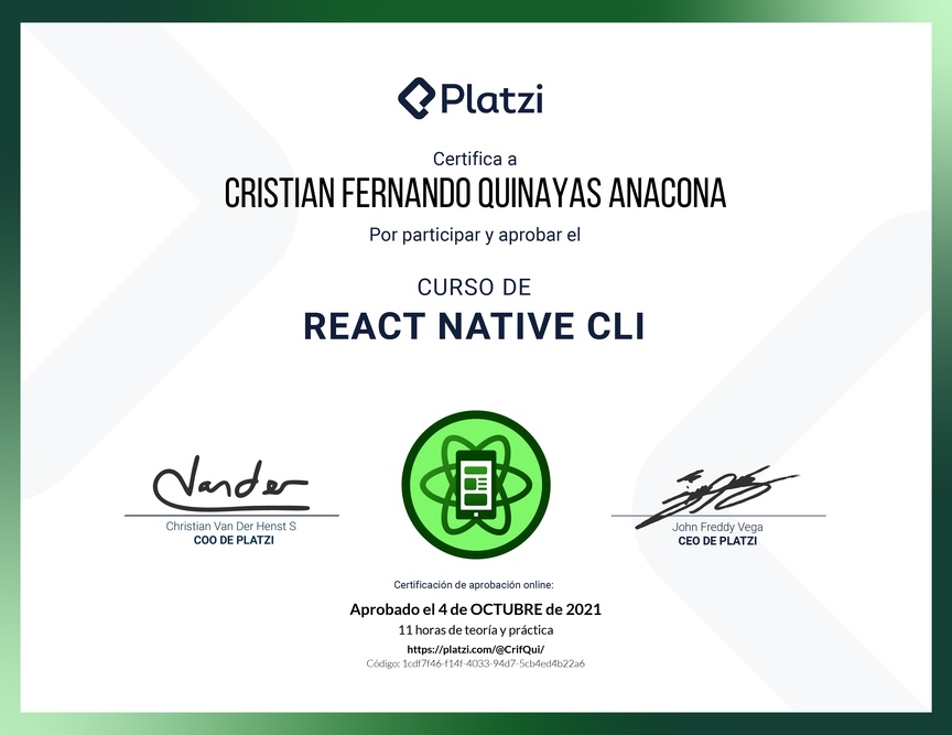 Diploma del Curso de React Native CLI