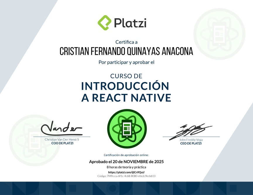 Diploma del Curso de Introducción a React Native
